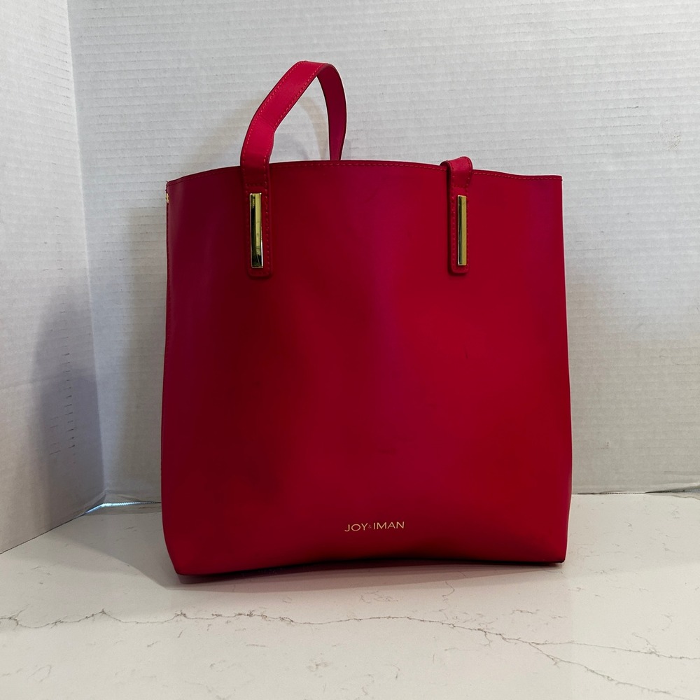 Joy & Iman Pink Tote Bag Fauxโ Leather Shoulder Handbag Large Carryall Purse